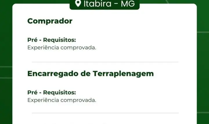 Construtora Vale Verde abre novas vagas de emprego em Itabira