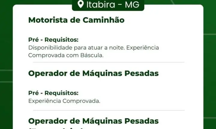 Construtora Vale Verde abre novas vagas de emprego em Itabira