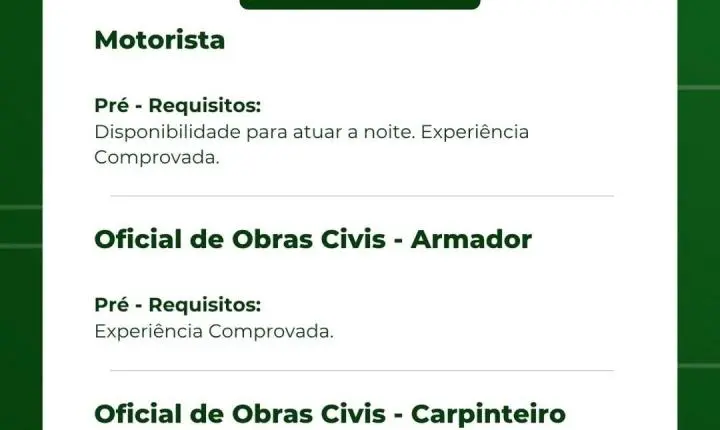 Construtora Vale Verde abre vagas para 16 funções em Itabira