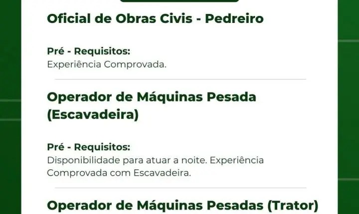 Construtora Vale Verde abre vagas para 16 funções em Itabira