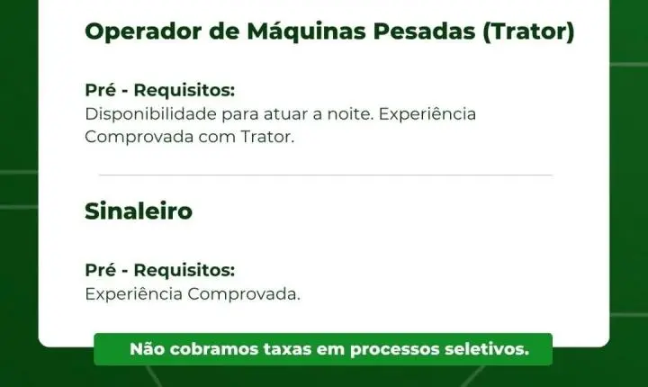 Construtora Vale Verde anuncia 17 cargos nesta segunda (14) de setembro