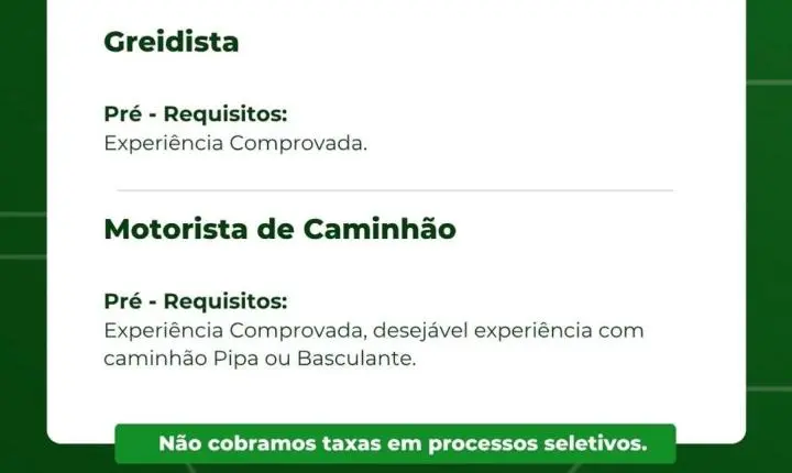 Construtora Vale Verde anuncia 17 cargos nesta segunda (14) de setembro