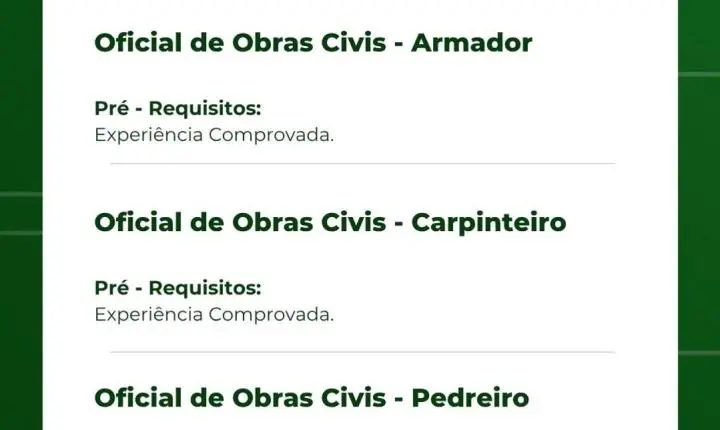 Construtora Vale Verde anuncia 17 cargos nesta segunda (14) de setembro