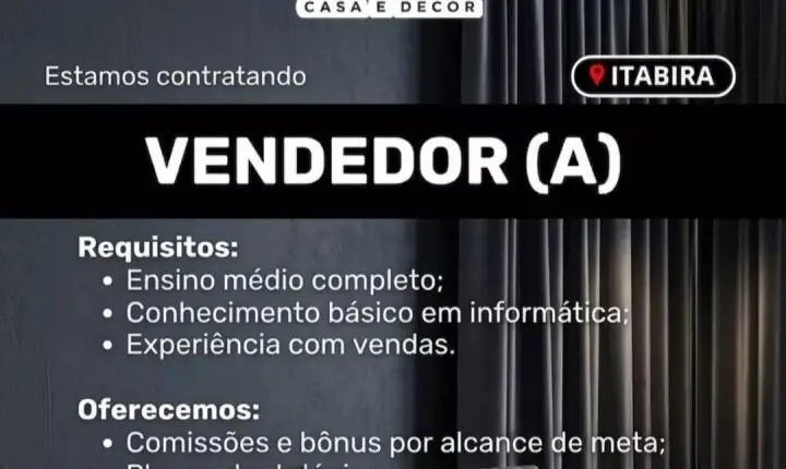 Doha Casa e Decor abre vaga de emprego para Vendedor(a) com pacote de benefícios atrativos