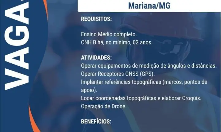 ERG Engenharia abre 9 vagas de emprego em Barão de Cocais e em outras de Minas Gerais; veja como se candidatar