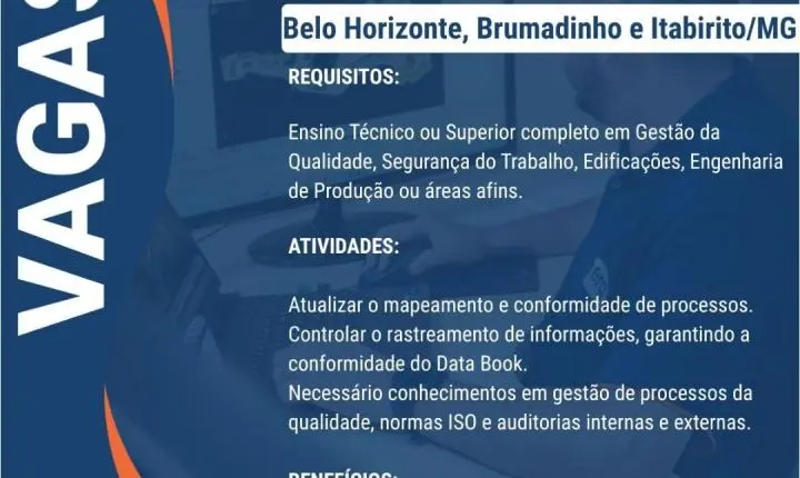 ERG Engenharia abre 9 vagas de emprego em Barão de Cocais e em outras de Minas Gerais; veja como se candidatar