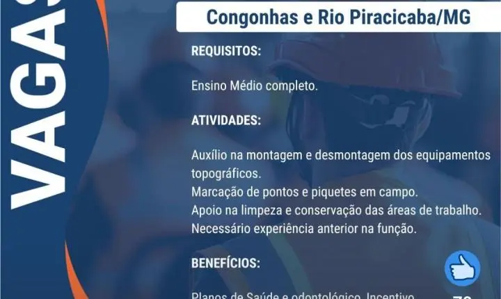 ERG abre vagas para nove funções em Itabira e outras cidades de MG
