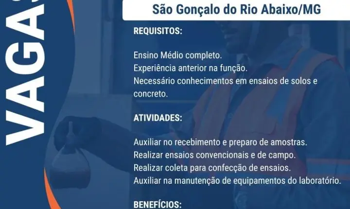 ERG abre vagas para nove funções em Itabira e outras cidades de MG