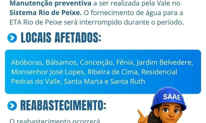 Falta d'água em Itabira nesta quarta: veja quais bairros serão afetados e por quanto tempo