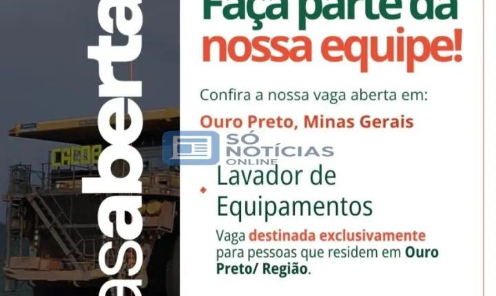 Irricom abre vaga para Lavador de Equipamentos em Ouro Preto e Região 