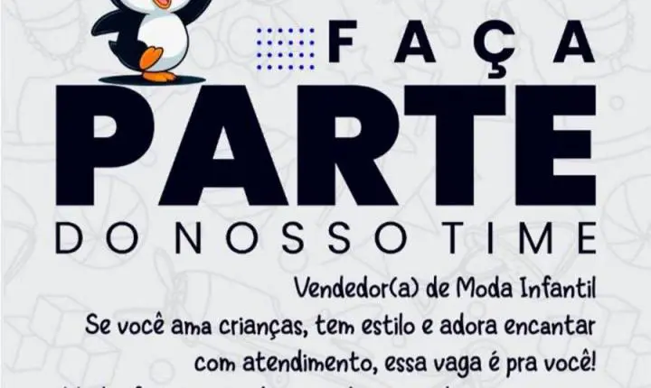 Vaga de emprego para vendedor(a) de moda infantil é aberta em João Monlevade