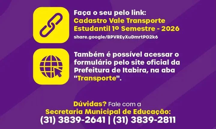 Itabira abre inscrições do Meio Passe Estudantil para o segundo semestre a partir de 17 de julho