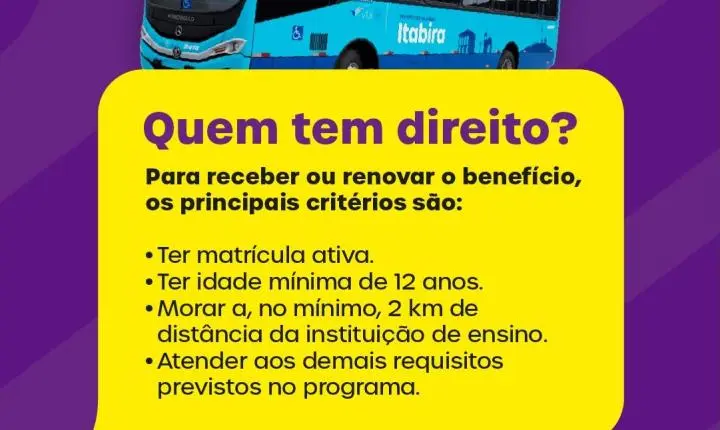Itabira abre inscrições do Meio Passe Estudantil para o segundo semestre a partir de 17 de julho