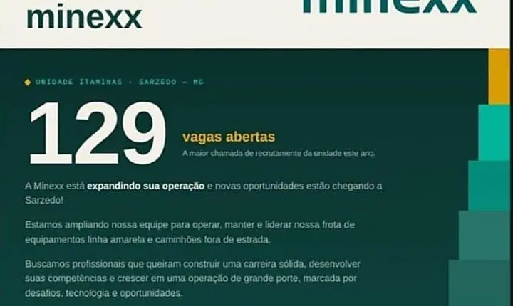 Minexx abre 129 vagas de emprego em Sarzedo nesta segunda-feira, 27/07; veja como se candidatar