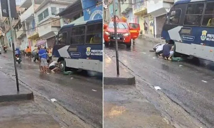 Motociclista fica debaixo de ônibus durante temporal em Belo Horizonte