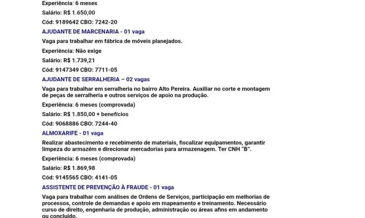 Sine Itabira abre 30 vagas de emprego nesta sexta-feira 14/08; confira a lista completa