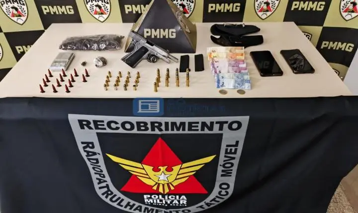 João Monlevade: PM apreende pistola e drogas no bairro Jacuí após denúncia de transporte de arma