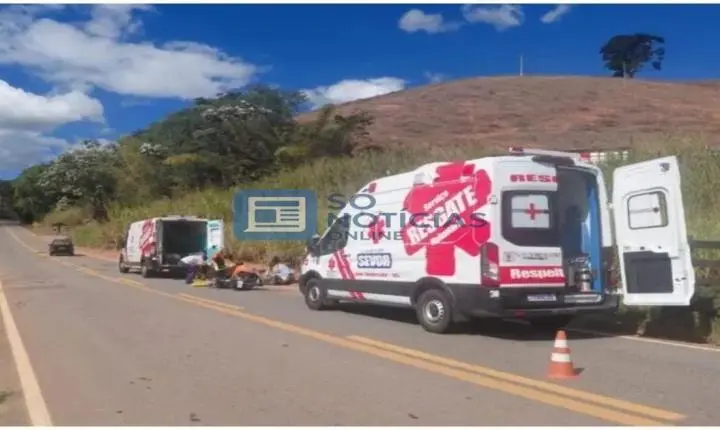 Pneu estoura e motocicleta cai na MG-123; dois jovens ficam feridos e são levados a João Monlevade