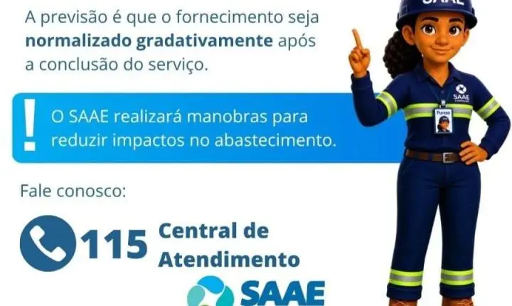 SAAE alerta para intermitência no abastecimento de água em Itabira nesta terça
