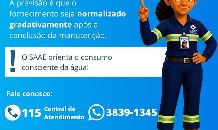 Saae interrompe abastecimento de água em três bairros de Itabira nesta quarta
