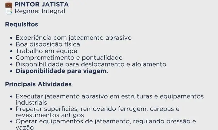 Tem experiência com pintura industrial? Arteita Serviços está contratando em Itabira