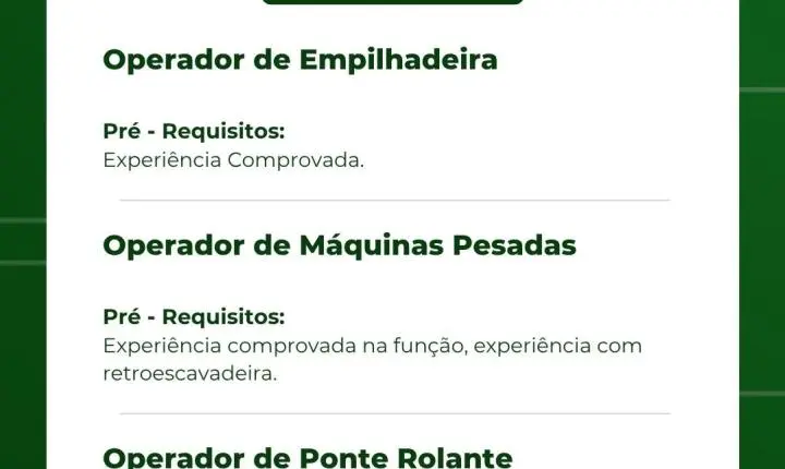 Vagas de emprego em Itabira: Construtora Vale Verde tem vagas em 20 funções; veja como se candidatar