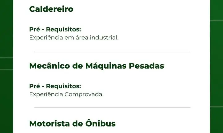 Vagas de emprego em Itabira: Construtora Vale Verde tem vagas em 20 funções; veja como se candidatar