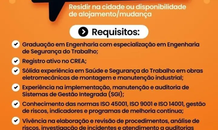 BRG Service abre 20 vagas de nível técnico e superior em São Gonçalo do Rio Abaixo