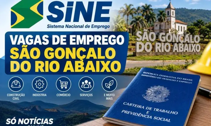 SINE de São Gonçalo do Rio Abaixo tem 44 vagas nesta quarta (28/10), com técnicos a até R$ 5 mil