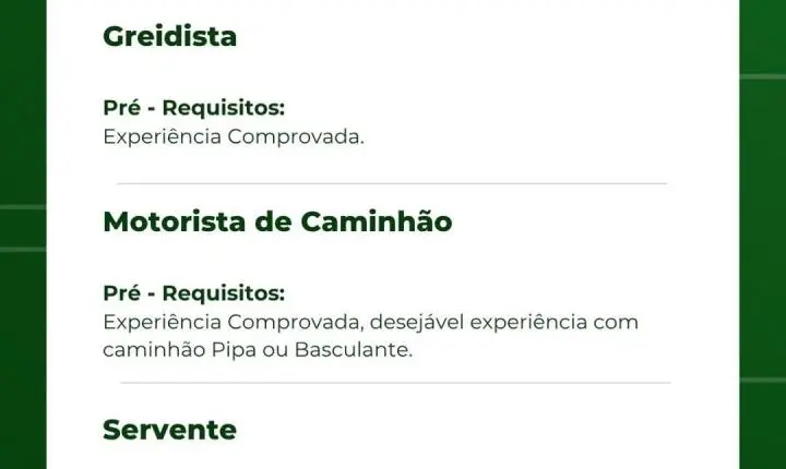 Vale Verde abre vagas de emprego em Itabira para diversas funções