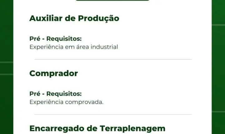 Vale Verde abre vagas de emprego em Itabira para diversas funções