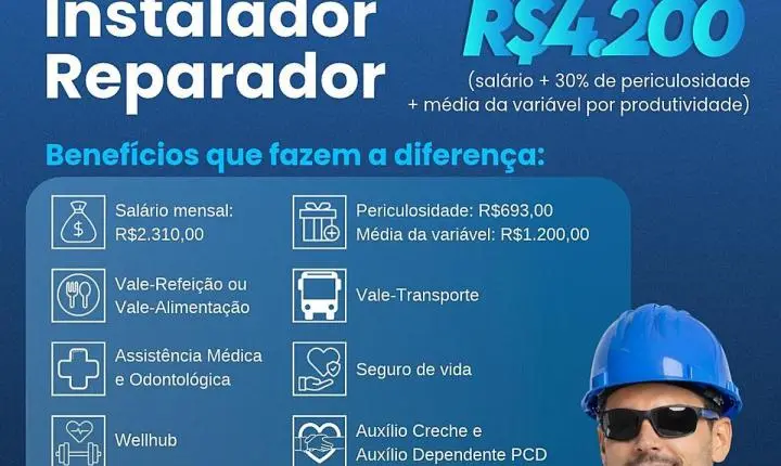 Valenet abre vaga de instalador com ganhos de até R$ 4,2 mil e lista de benefícios; veja como se candidatar