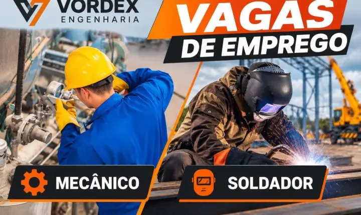 Vordex Engenharia abre vagas para mecânico e soldador em Minas GeraisVordex Engenharia abre vagas para mecânico e soldador em Minas Gerais